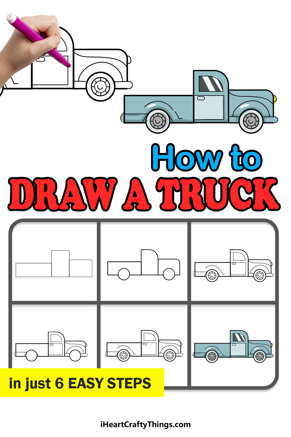 how to draw a truck in 6 easy steps