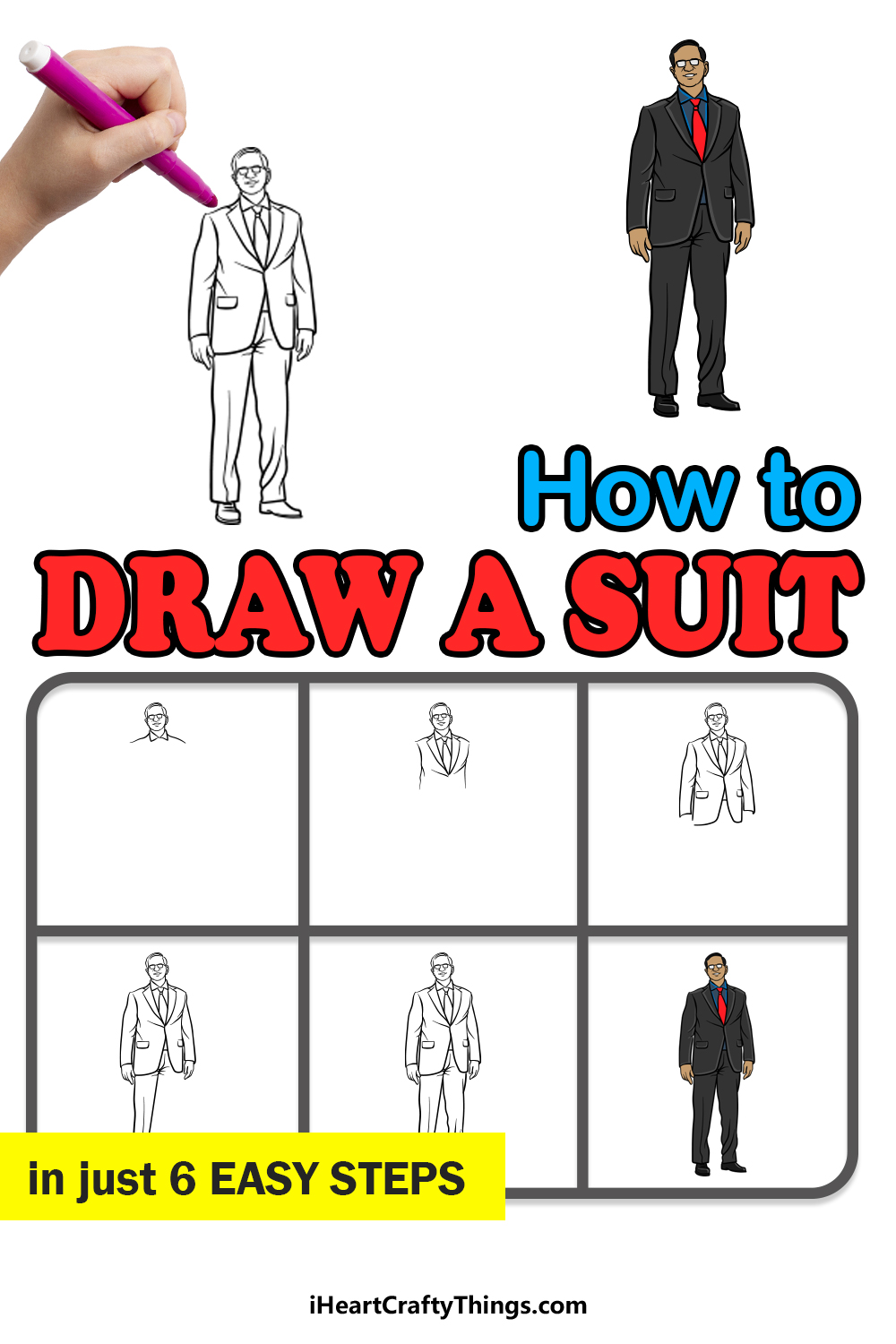 how to draw a suit in 6 easy steps