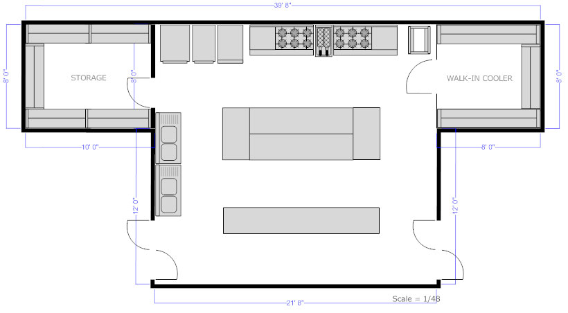 Floor plan of restaurant kitchen