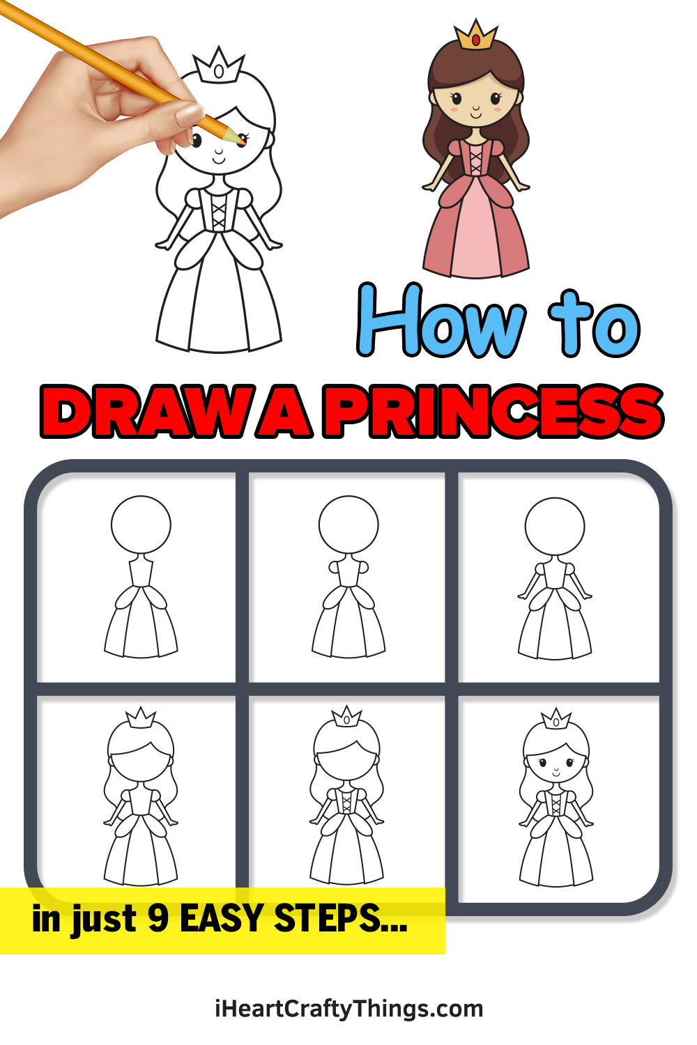 How to draw princess in 9 easy steps