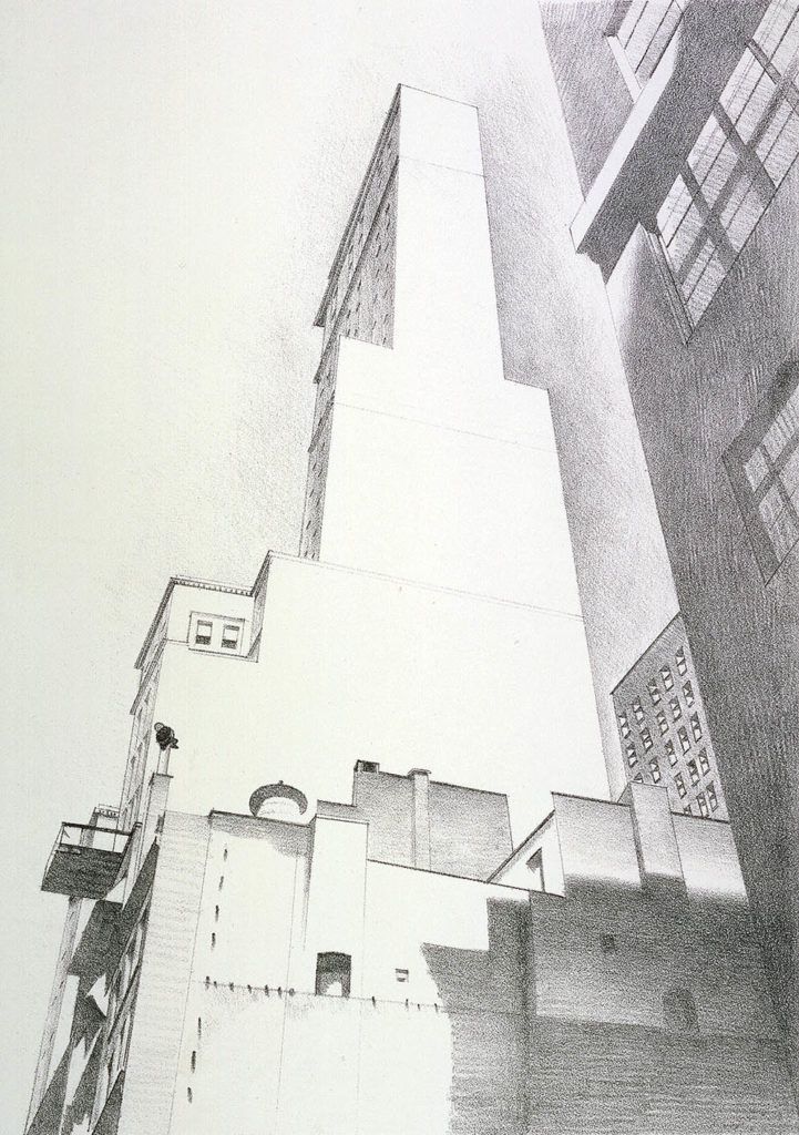 draw anything accurately: Charles Sheeler's Delmonico Building, 1926, lithograph. Adapted from an article by M. Stephen Doherty.