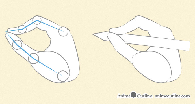 Proportion of thumb and index finger in Anime holding a pen or pencil