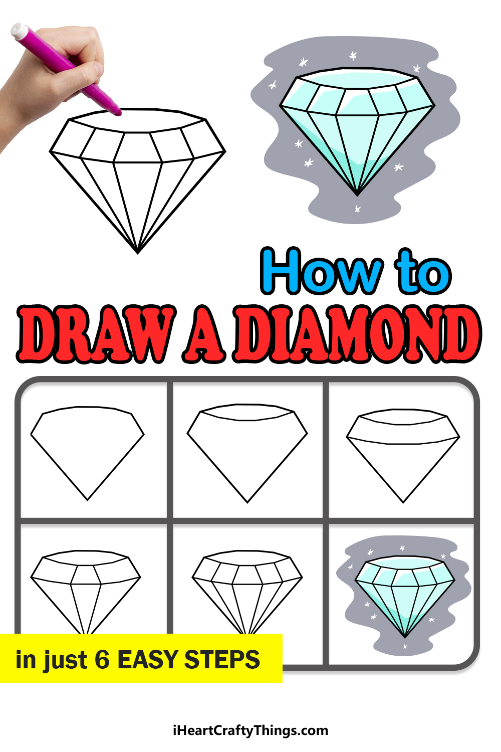 how to draw a diamond in 6 easy steps