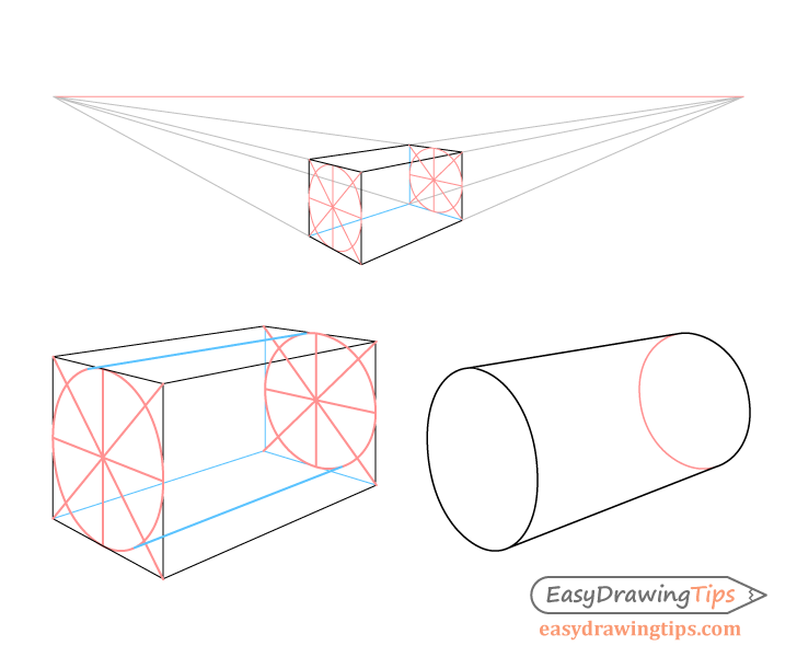 Perspective drawing of two cylinder points