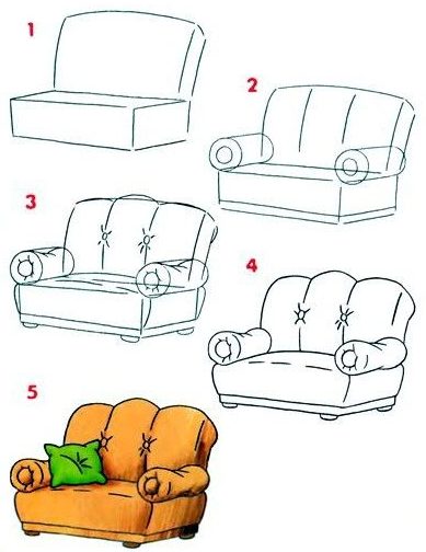 Simple steps how to draw a couch