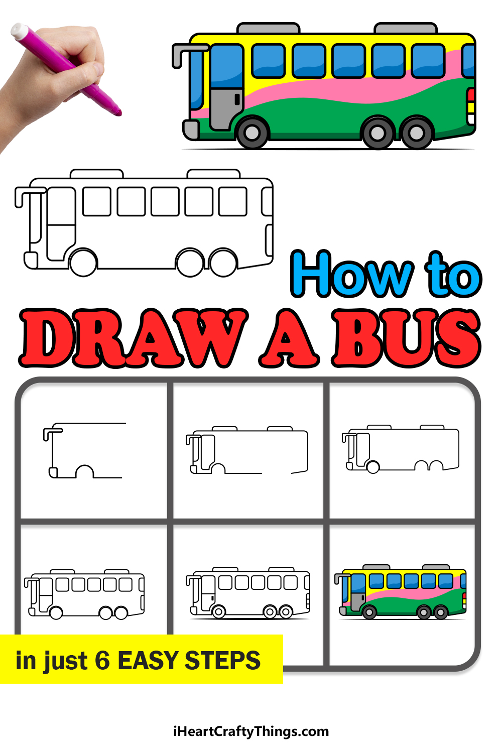 how to draw a bus in 6 easy steps