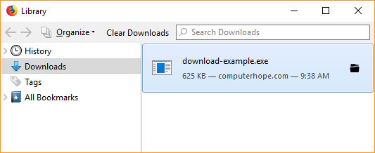 List of recent downloads in Firefox.