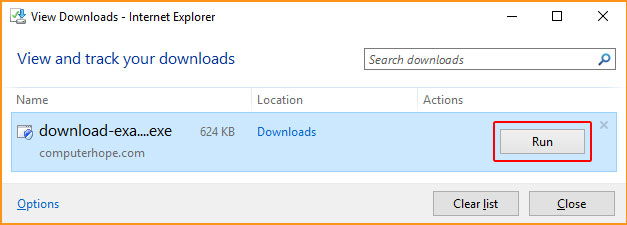 Run node on download in Internet Explorer.