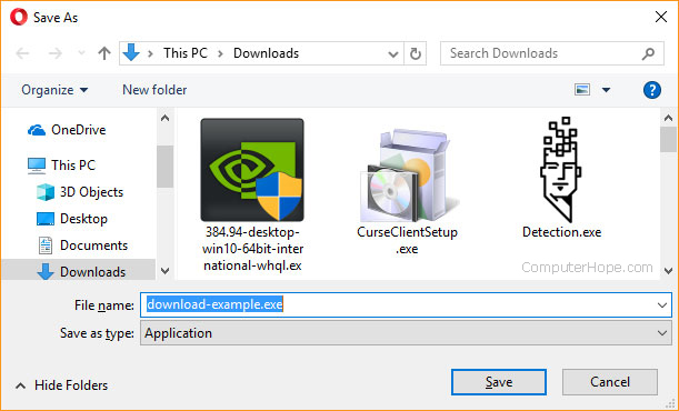 The Save As window on where to save the download in Opera.