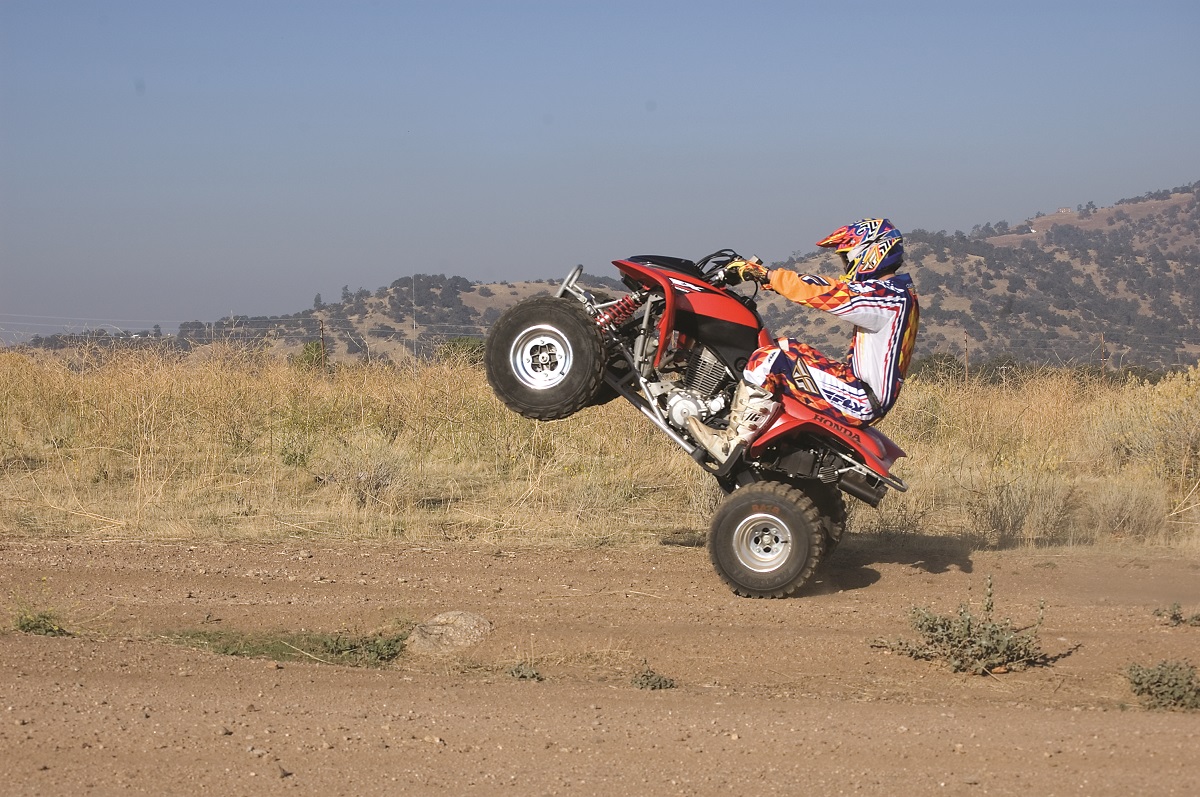 Beau turned on the front end at the last minute to get around this hole in the Adelanto WORCS course.