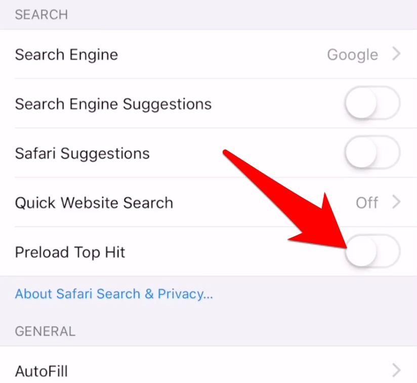 Disable Top Hit preload in Safari iOS iPhone