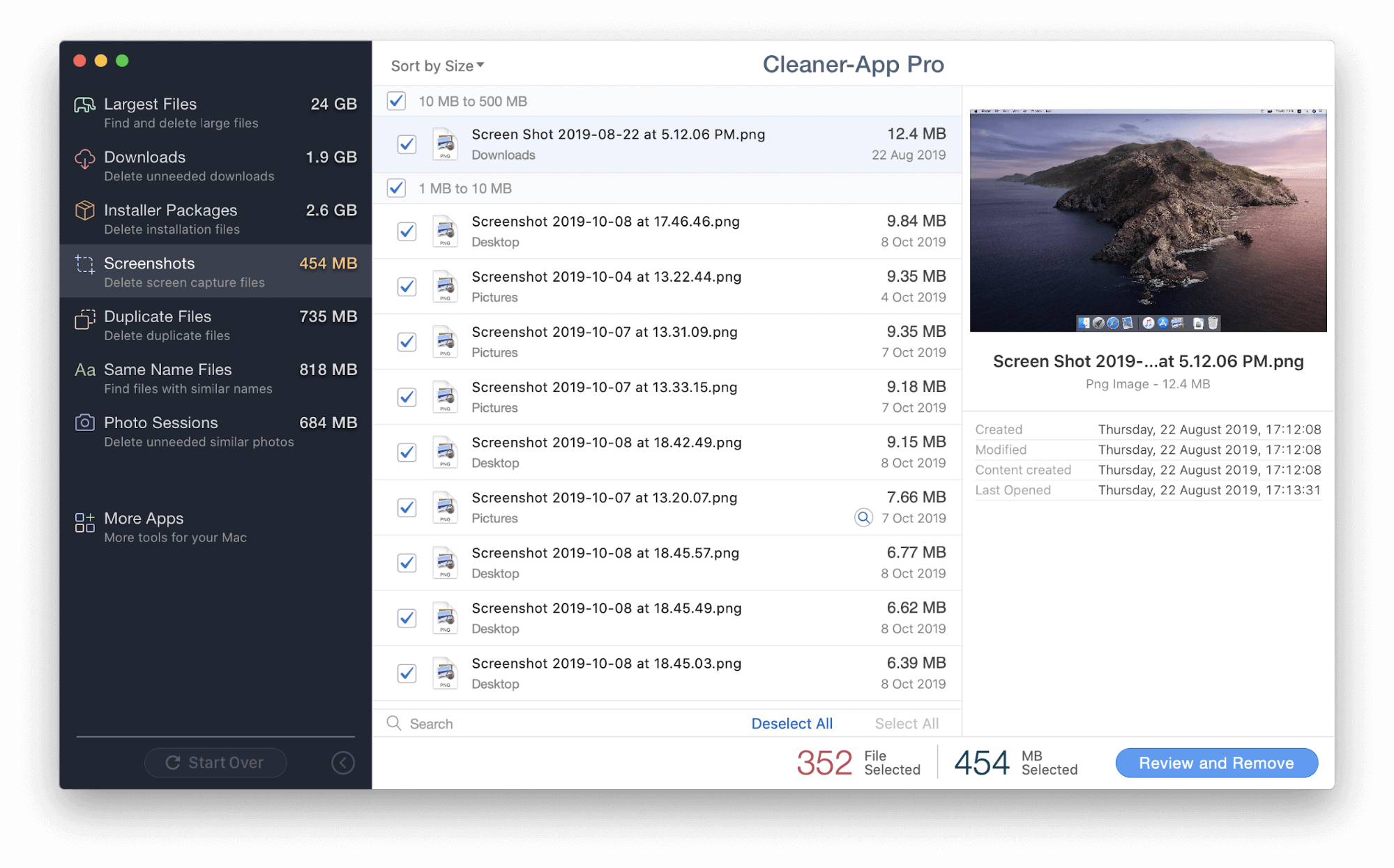 cleaner app window showing screenshot on mac