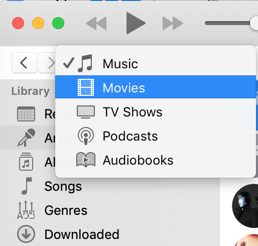 switch to movies in itunes library