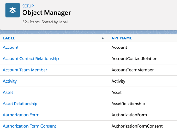 Close-up of the Object Manager page