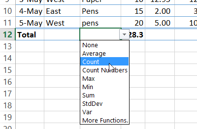prepare data for excel table