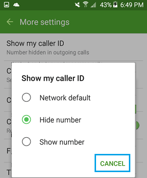 Hide phone number option on Android phones