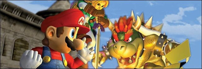 Official box art for "Super Smash Bros. Super Smash Bros." GameCube game, featuring Mario and Bowser.