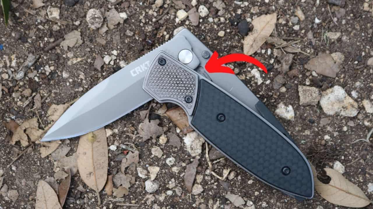 other types of folding knife opening systems with a red arrow pointing to the release