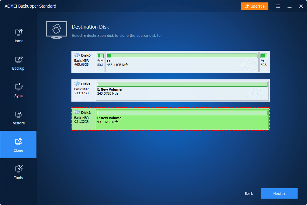 Select Destination Disk