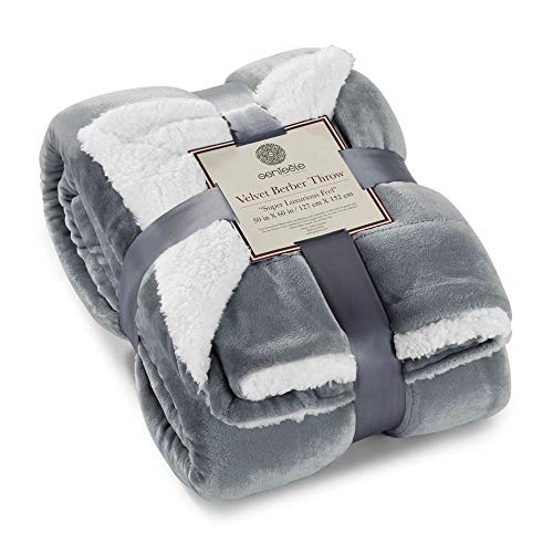 Bedsure Sherpa Fleece Blanket Queen Size - Thick Gray Matte Warm Soft Large Queen Blanket For Bed, 90x90 Inches