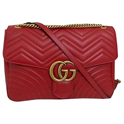 Gucci Marmont 2 Hibiscus Red Heart Chevron Bag Leather Red Italy Handbag New