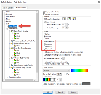 Color chart number format location in SOLIDWORKS Simulation Default Options