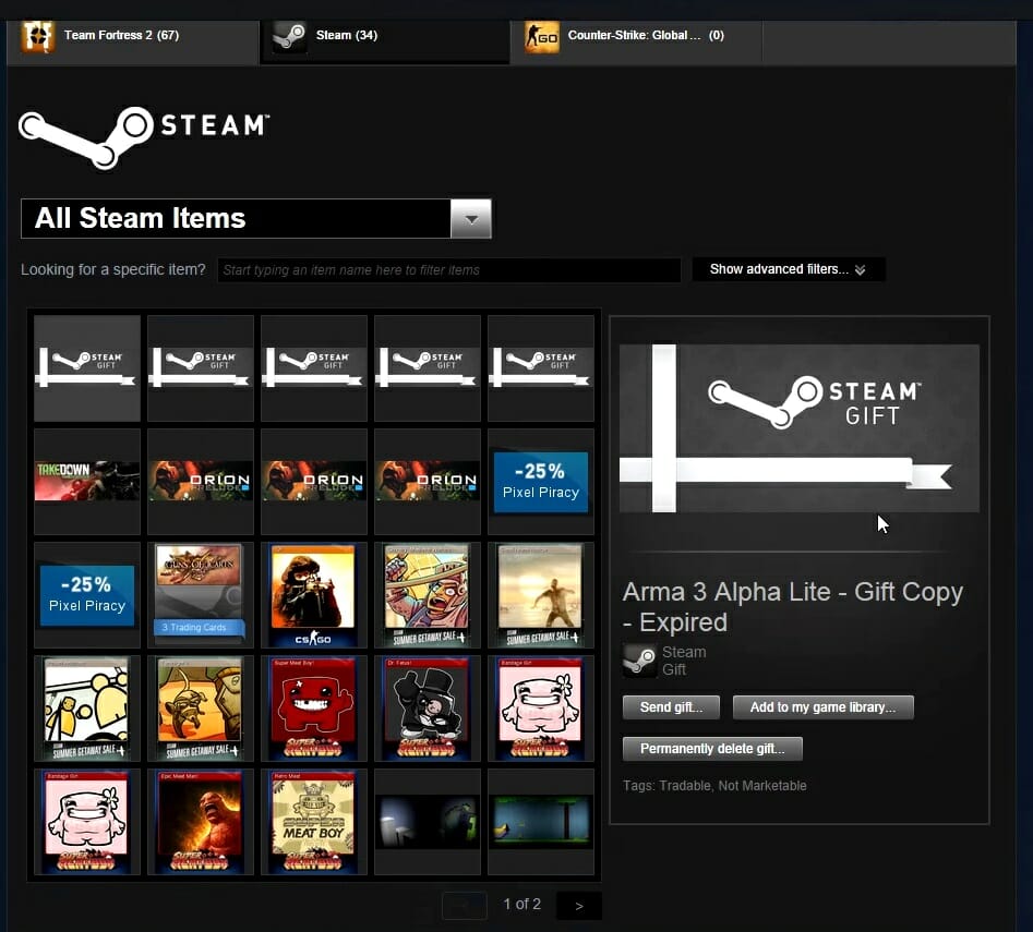 All steam items