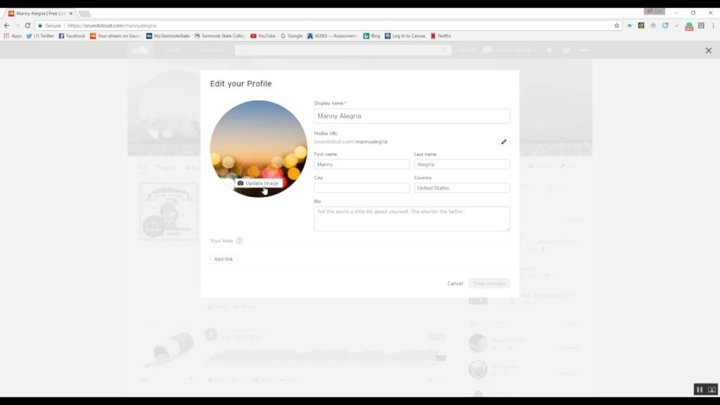 Soundcloud change profile picture and background