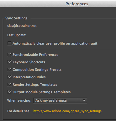 Synchronize settings after effects