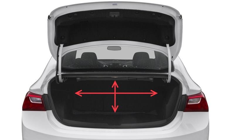 Image of a car trunk and car amp rack space measured