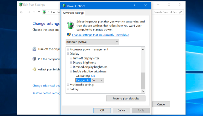 Adaptive Brightness Control in Windows 10
