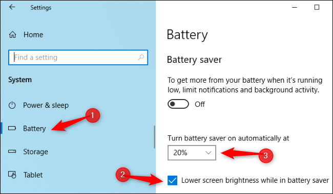 Battery Saver Brightness Settings in Windows 10
