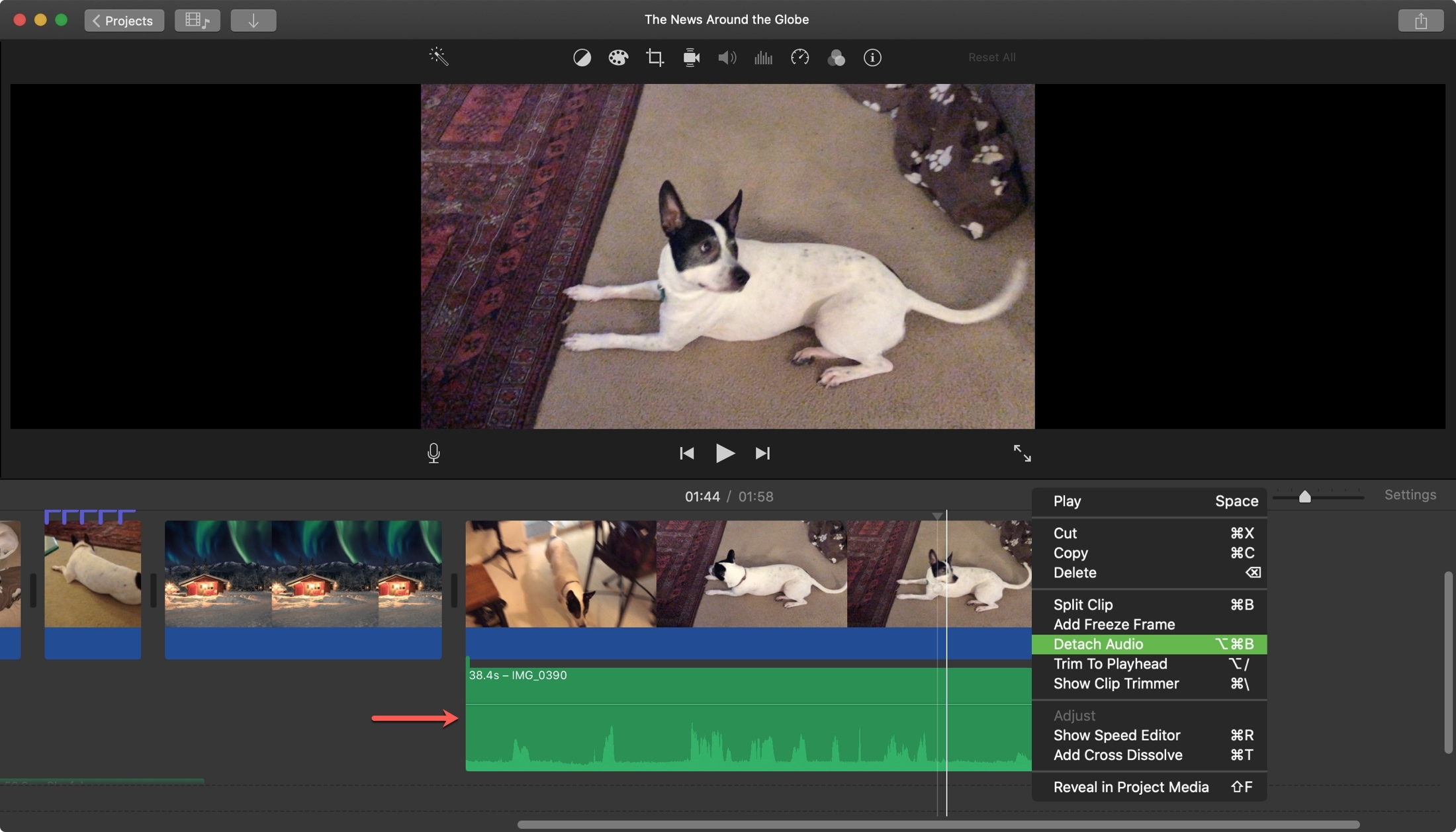 iMovie separates audio clips