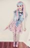 Pink Denim Sailor Moon Jacket, Sax Blue Polkadot Bustier Dress, and an Assortment of Cute Pins