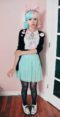 Pastel Tie Dyed Smiths T A Black Shoulder Studded Cardigan Two Tone Wig Pastel Pink Ribbon Black Lace Bow Tights and White Docker Creepers