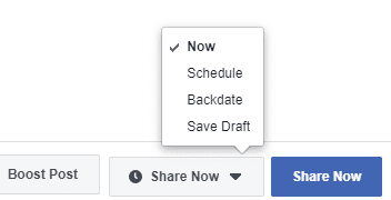 Share button now - schedule Facebook posts for later
