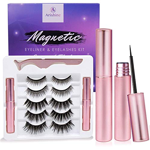 Arishine Magnetic Eyeliner and Lashes Kit, Magnetic Eyeliner for Magnetic Lashes Set, with reusable lashes [5 Pairs]