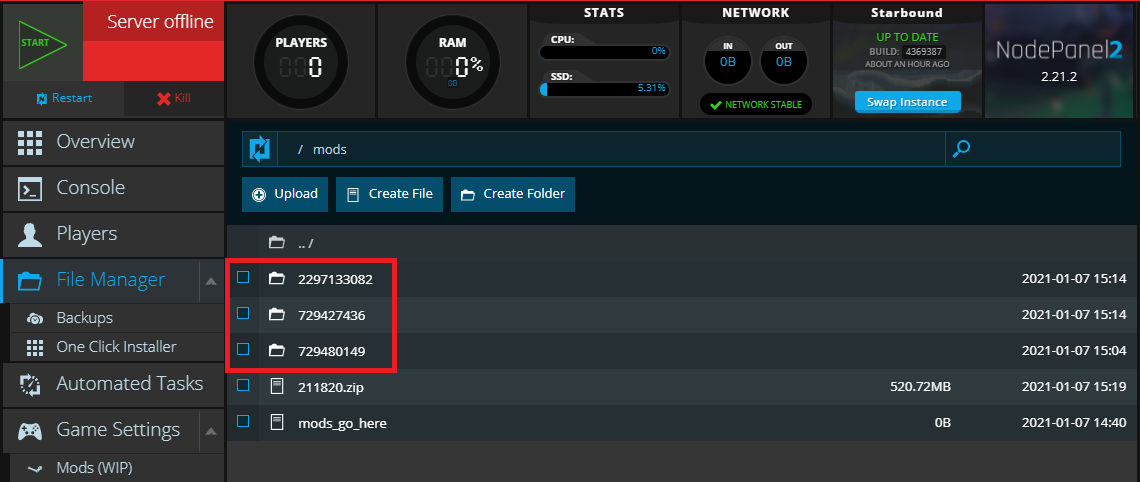 Unpacked mod folders for Starbound server