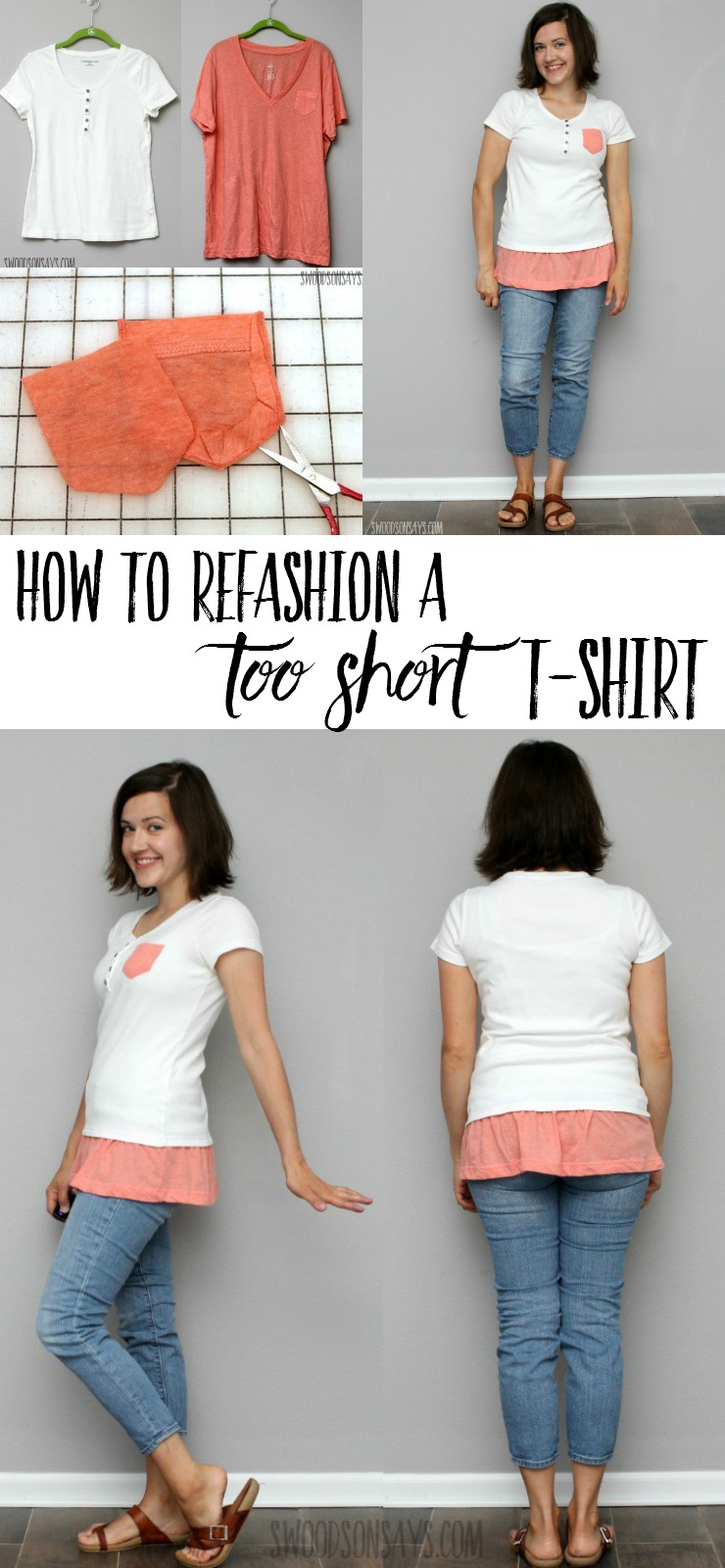 Check out how to fix up a t-shirt that's too short! This easy-to-match t-shirt fashion idea also creates a fresh look.