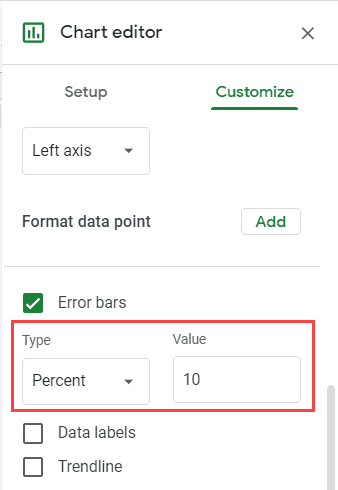 Insert type and value for error bars