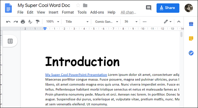 An open document in Google Docs.