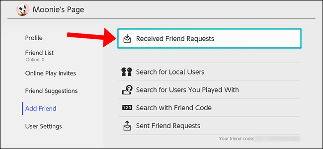 Option "Received a friend request" accept or refuse.
