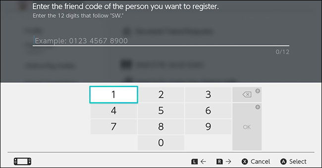 Nintendo Switch friend code entry screen.