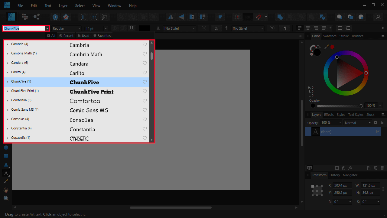 Installed fonts
