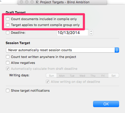 mac target preferences window