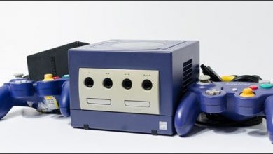 A GameCube and Controllers.