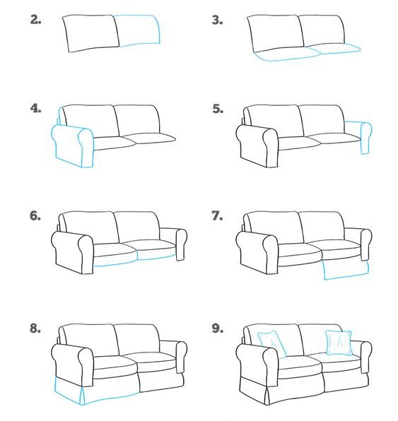 How To Draw A Couch Side View - How To Draw A Couch Side View